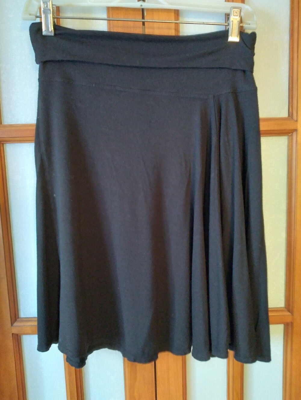 Women's Max Studio Black Pleated Pull On Stretch A Line Skirt Sz Petite Medium